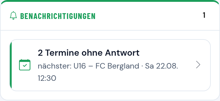 Hinweisbereich auf der Spieler-Startseite mit offenen Punkten