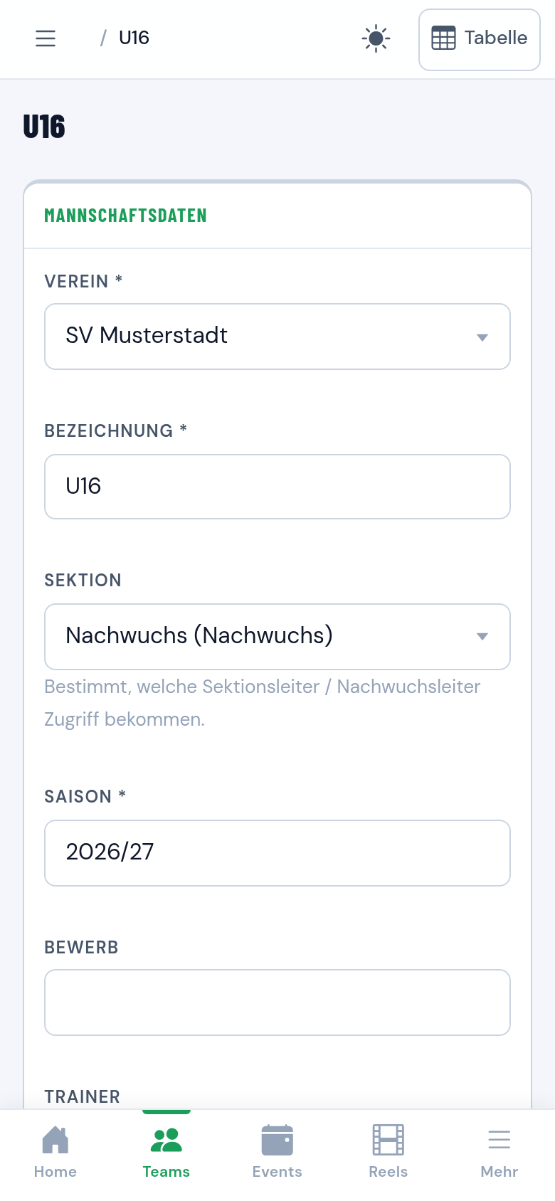 Kaderliste der Mannschaft mit Spielern und Rückennummern