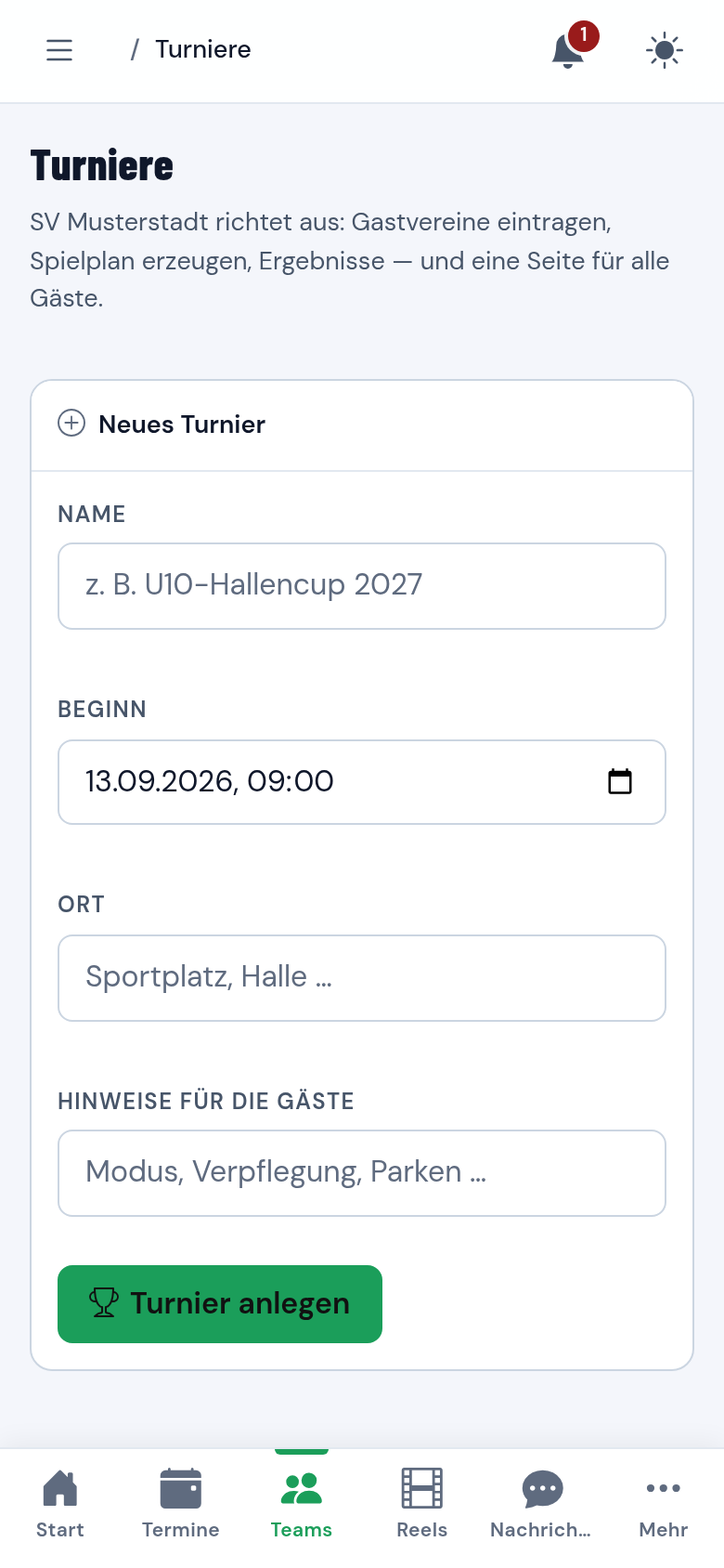 Turnierübersicht des Vereins